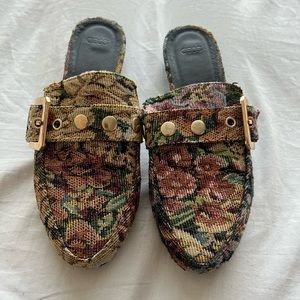 ASOS Jacuqard Floral Metallic Gold Buckle Mules